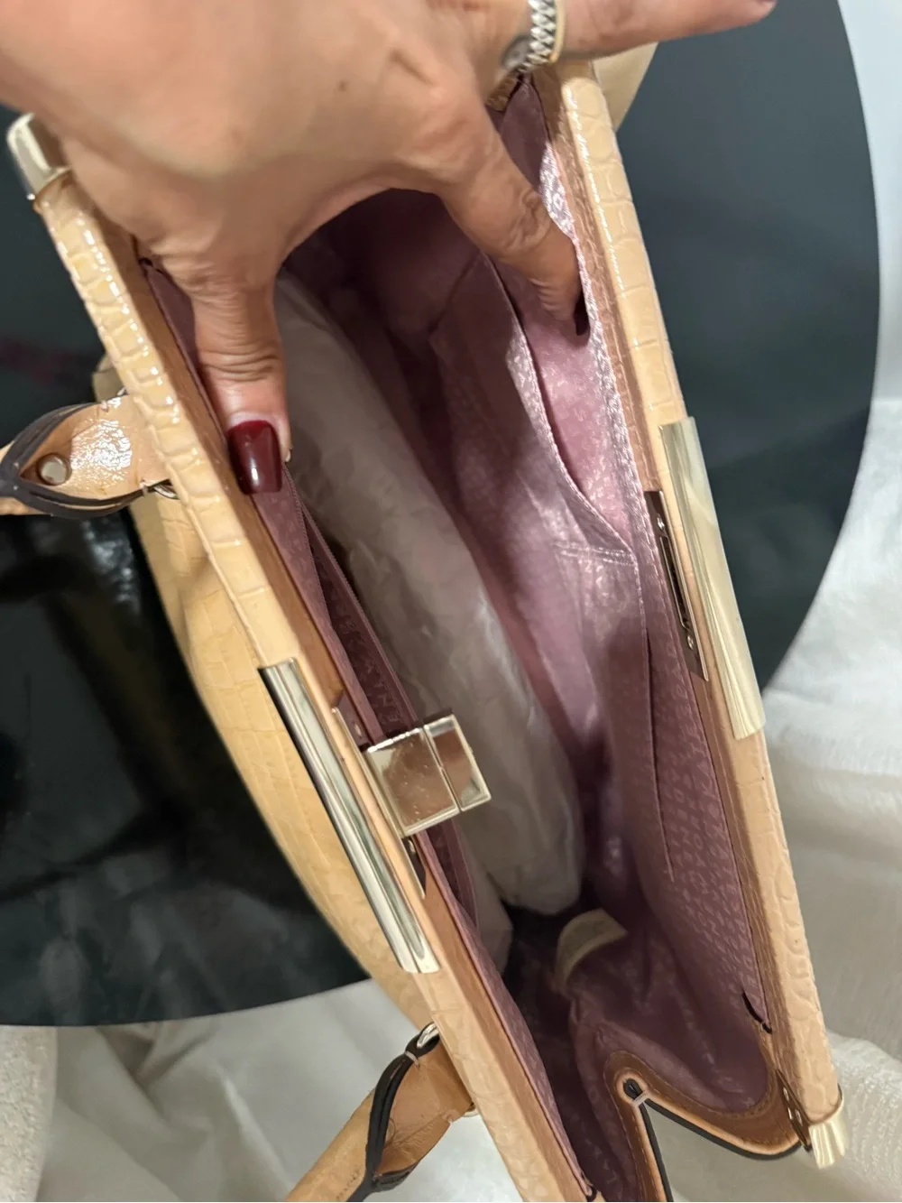 kate spade Croc-Embossed Satchel in Nude Peach